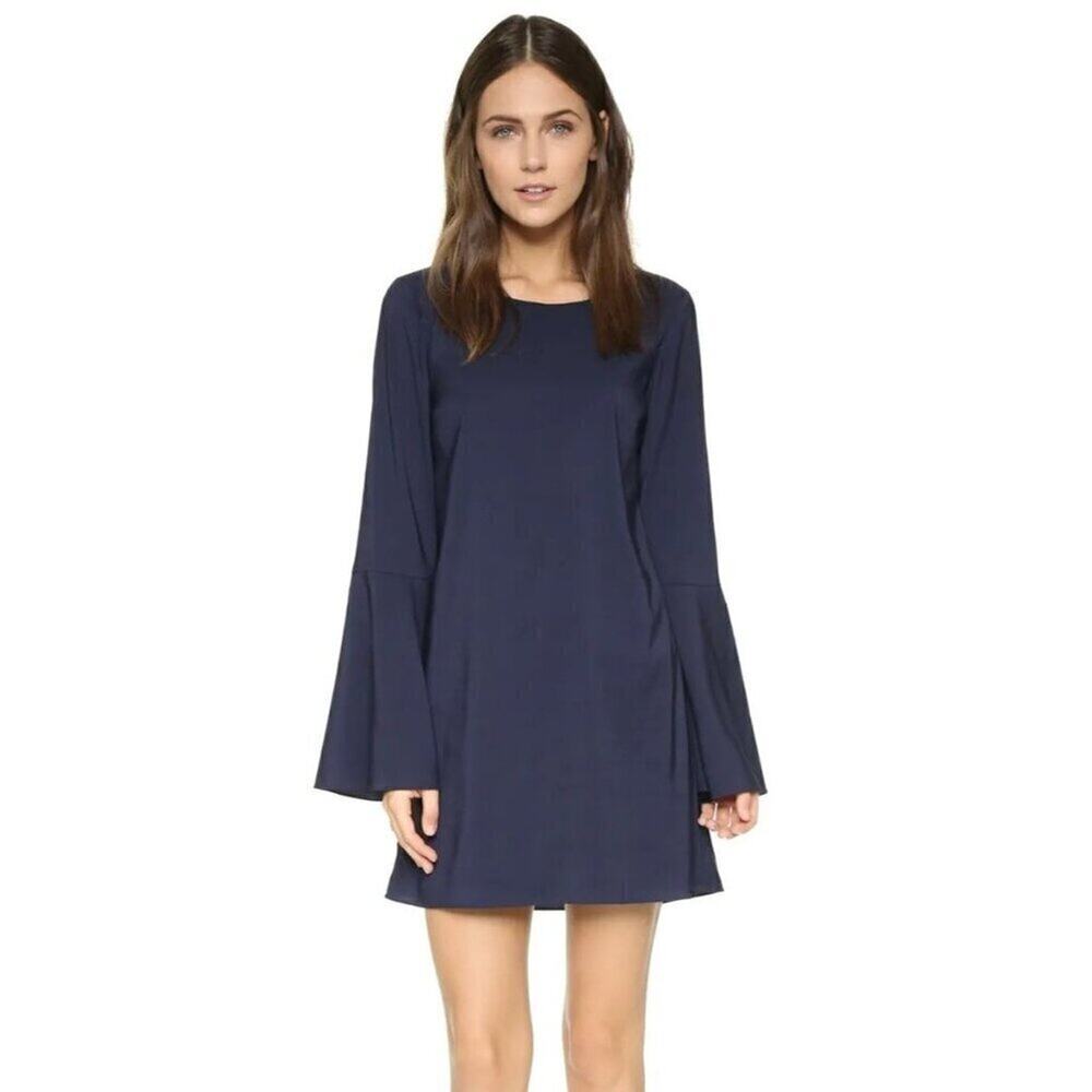 Retro 60s Shift Mini Dress Bell Sleeve Round Neck Charmeuse Size 2
